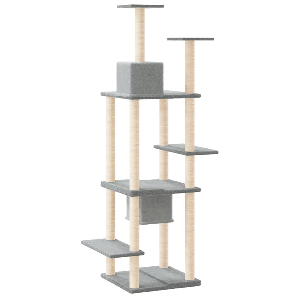 Rascador Para Gatos Con Postes De Sisal Gris Claro 176 Cm_4