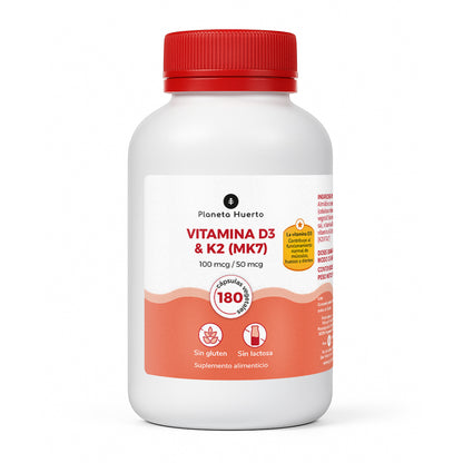 Vitamina D3 & K2 Mk7 Planeta Huerto 180 Capsulas