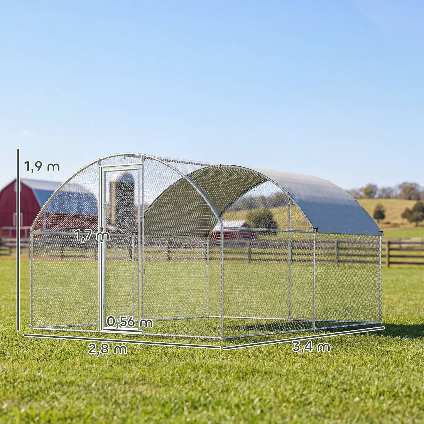 Pawhut Gallinero Para Exterior 2,8x3,4x1,9 M Para 10-16 Gallinas Plata_2
