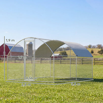Pawhut Gallinero Para Exterior 2,8x3,4x1,9 M Para 10-16 Gallinas Plata_2
