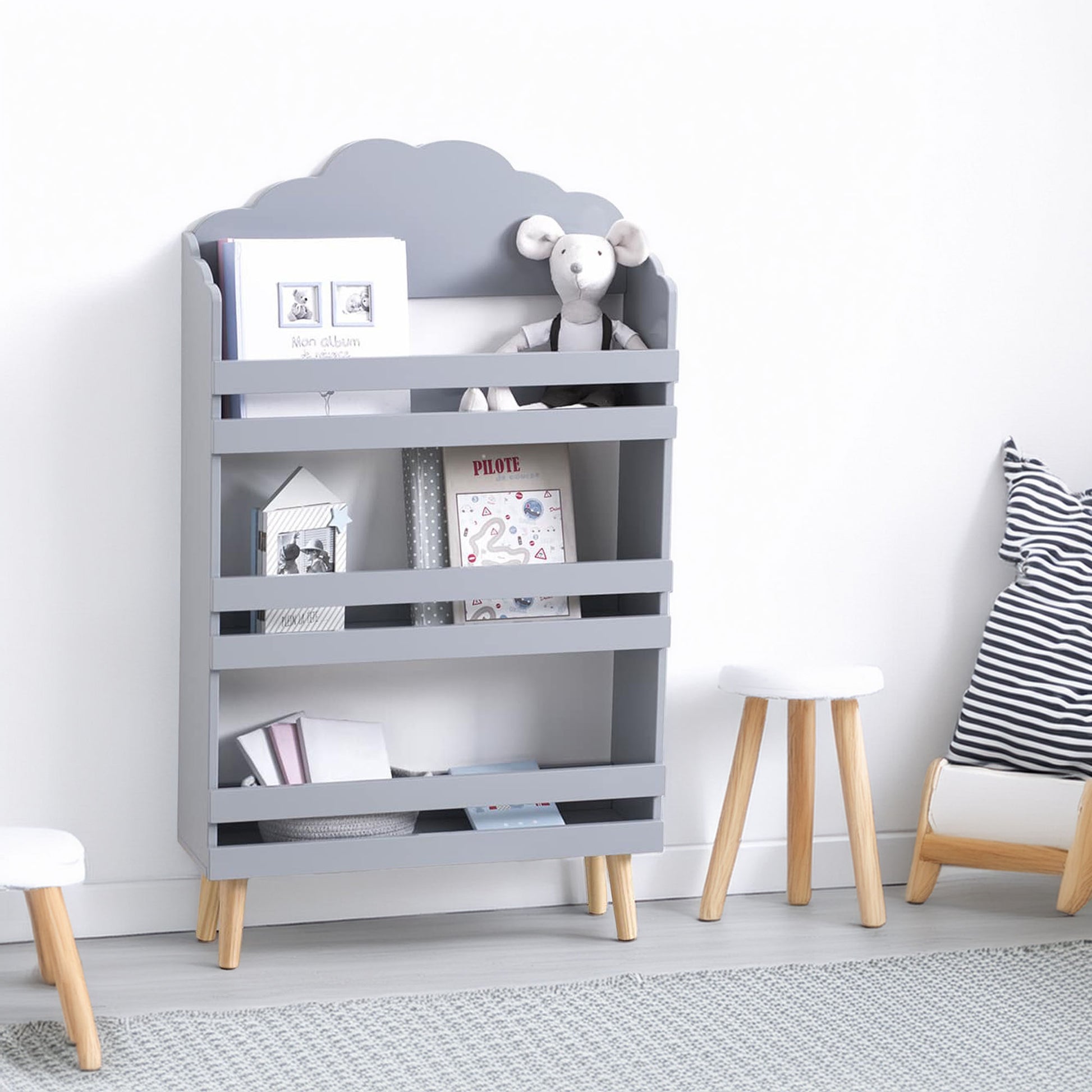Wellhome Librería Infantil 3 Estantes Gris