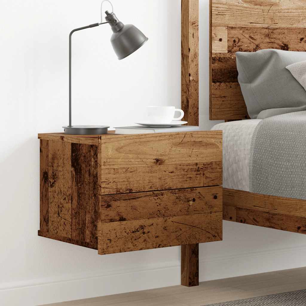 Mesita De Noche De Pared Madera Envejecida 40x32x30 Cm_1