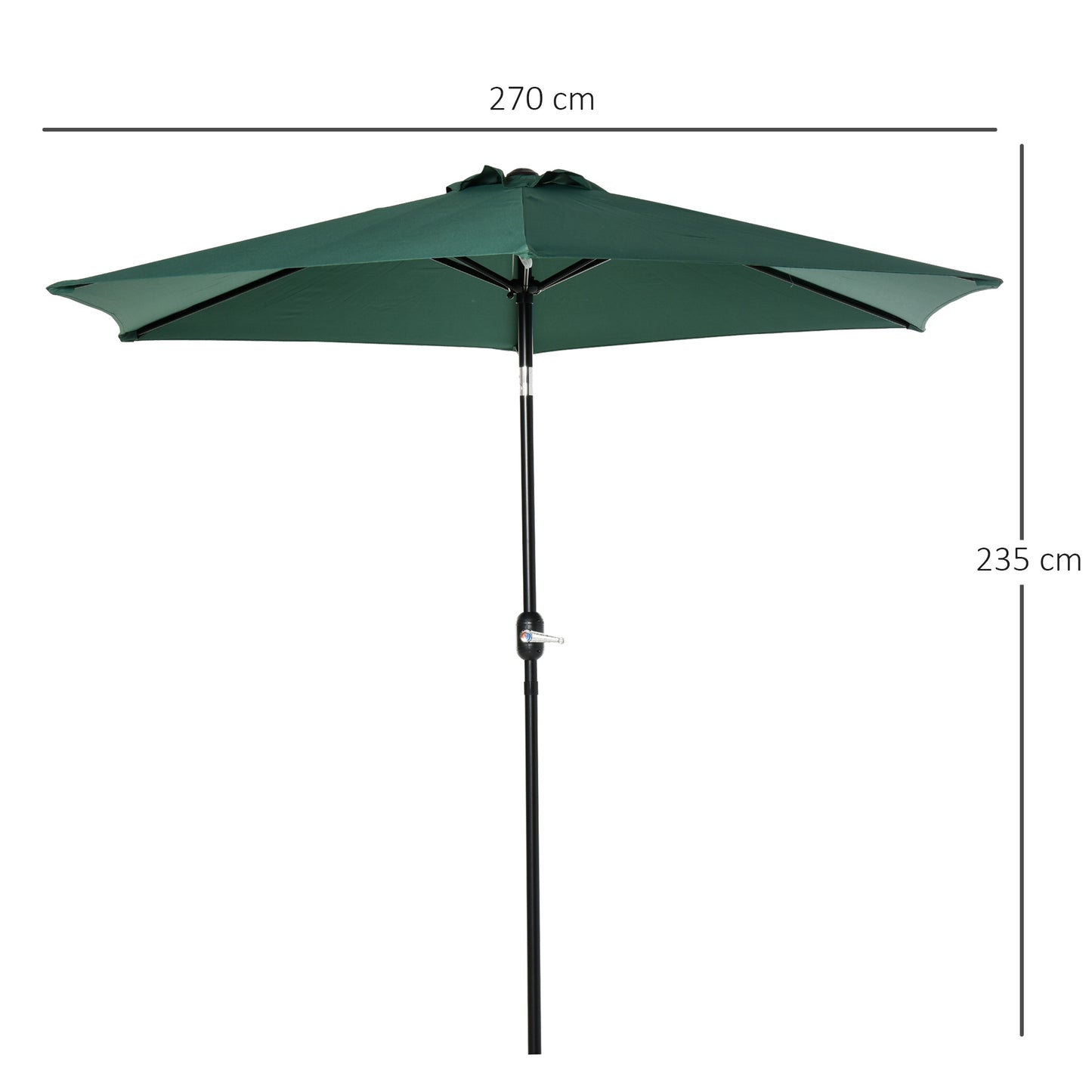 Outsunny Sombrilla De Jardín Ø260x235cm Reclinable Con Manivela 6 Varillas Verde_2