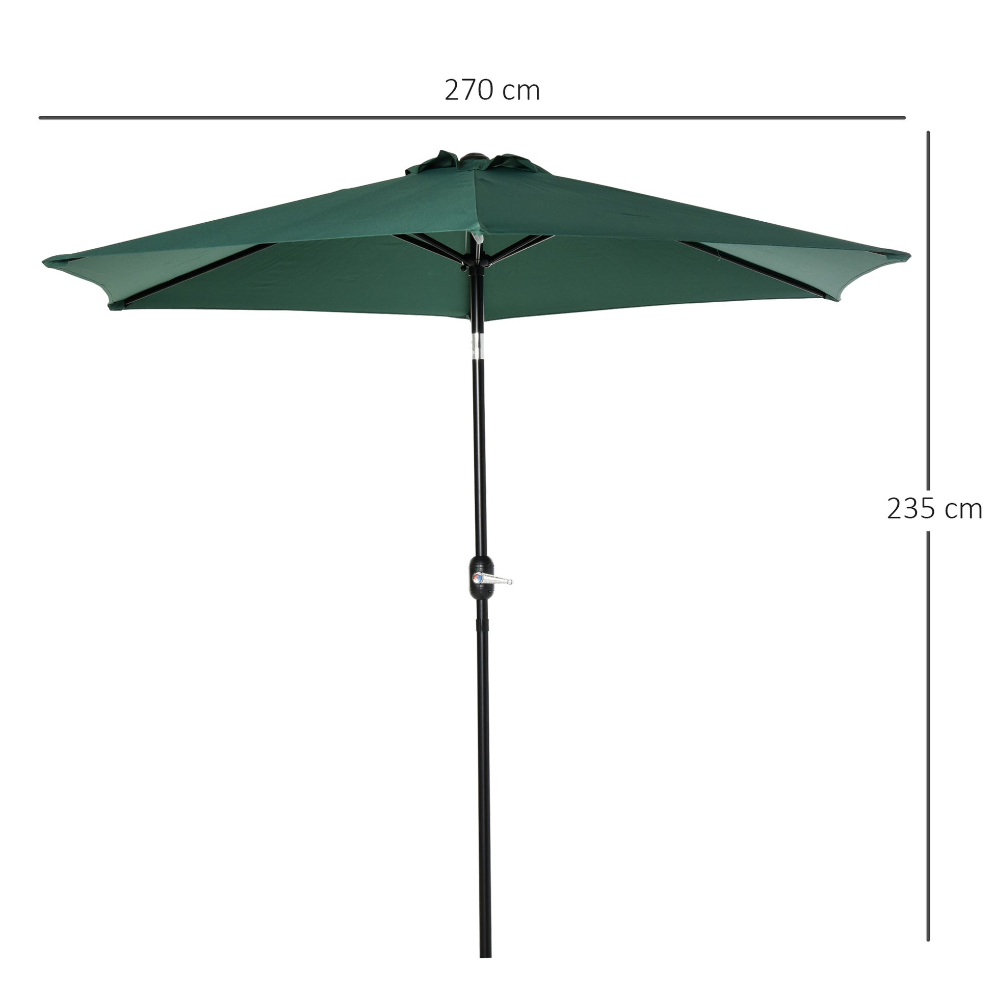 Outsunny Sombrilla De Jardín Ø260x235cm Reclinable Con Manivela 6 Varillas Verde_2
