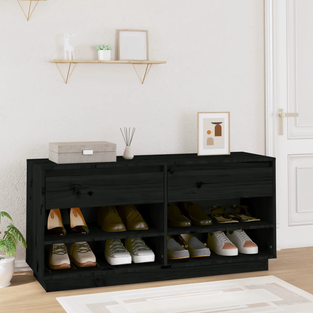 Mueble Zapatero De Madera Maciza De Pino Negro 110x34x52 Cm / Vetonek_1