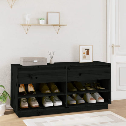 Mueble Zapatero De Madera Maciza De Pino Negro 110x34x52 Cm / Vetonek_1