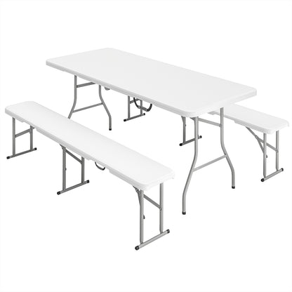 Outsunny Conjunto De Camping Plegable 3 Piezas Mesa Plegable Camping Con Bancos_0