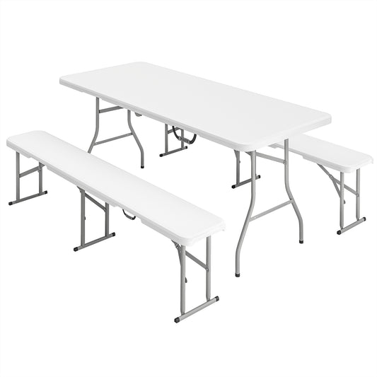 Outsunny Conjunto De Camping Plegable 3 Piezas Mesa Plegable Camping Con Bancos_0