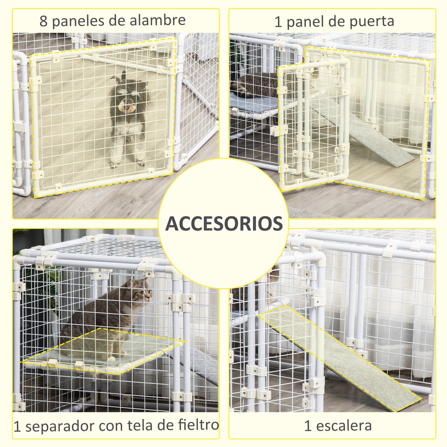 Pawhut Valla Metálica Para Mascotas 9 Paneles Puerta Con Pestillo 68x68x2,5cm_5