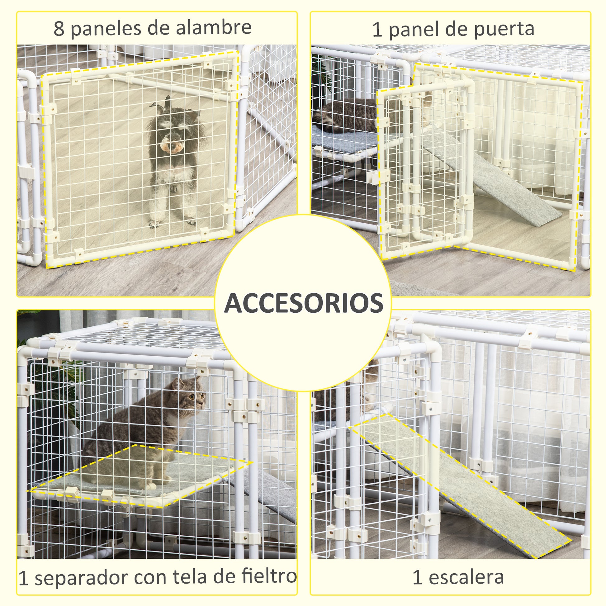 Pawhut Valla Metálica Para Mascotas 9 Paneles Puerta Con Pestillo 68x68x2,5cm_5