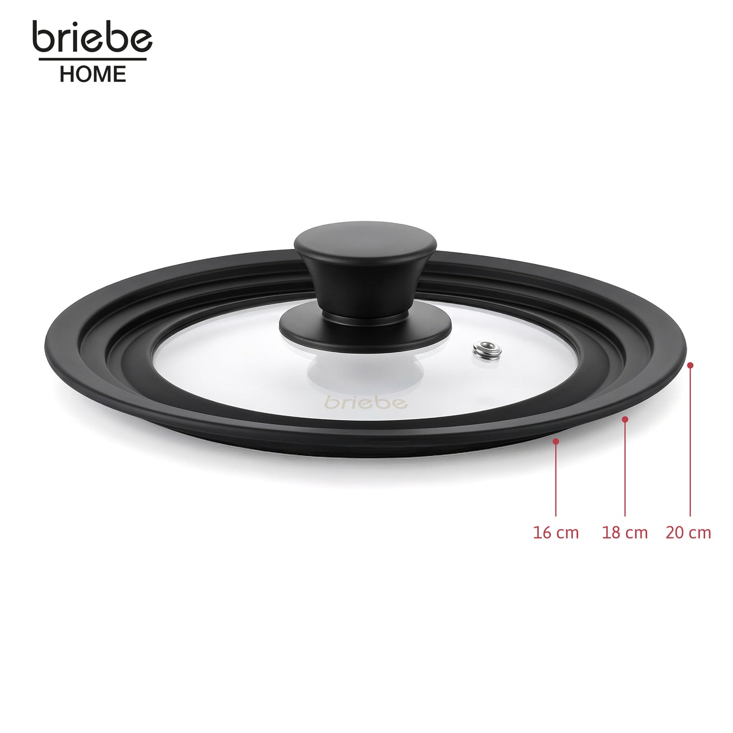Briebe Totalid Tapa De Sartén Universal Con Borde De Silicona Y Cristal Templado, Multidiámetro 16-18-20 Cm_1