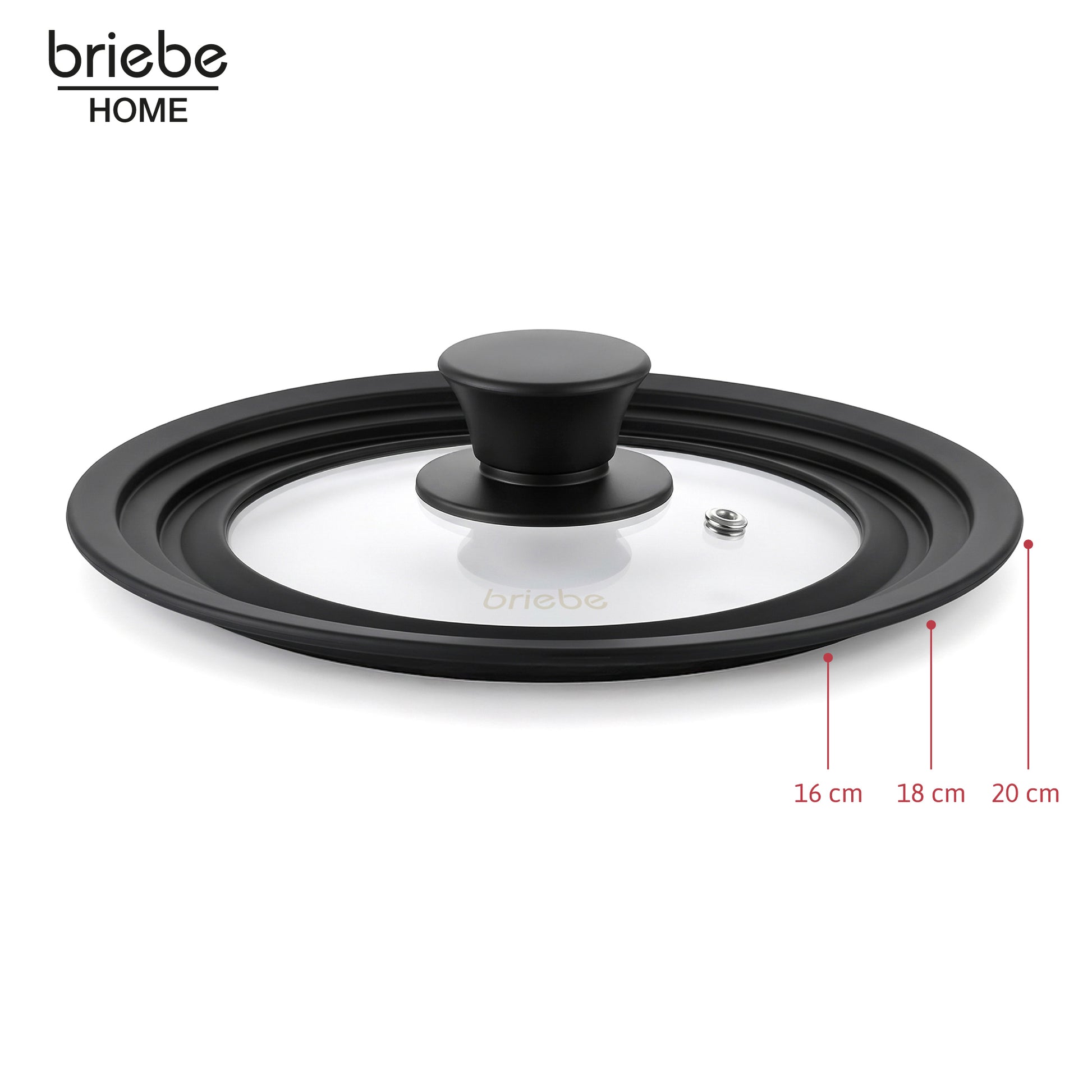 Briebe Totalid Tapa De Sartén Universal Con Borde De Silicona Y Cristal Templado, Multidiámetro 16-18-20 Cm_1