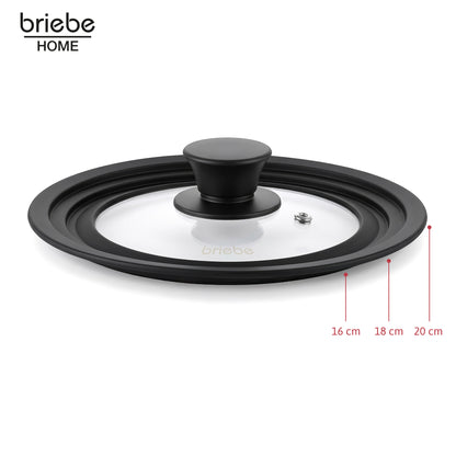 Briebe Totalid Tapa De Sartén Universal Con Borde De Silicona Y Cristal Templado, Multidiámetro 16-18-20 Cm_1