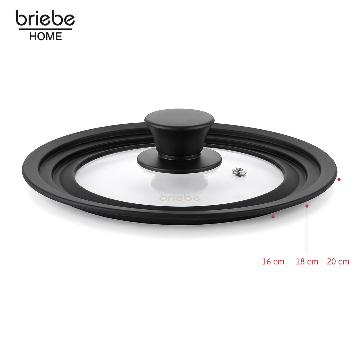 Briebe Totalid Tapa De Sartén Universal Con Borde De Silicona Y Cristal Templado, Multidiámetro 16-18-20 Cm_1