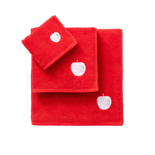 Set Toallas 3pcs: Toalla De Tocador (30x50cm) + Toalla De Manos (50x90cm) + Toalla De Baño (70x140cm) 450gsm 100%algodon Rojo Con Manzana Blanca Bene_0