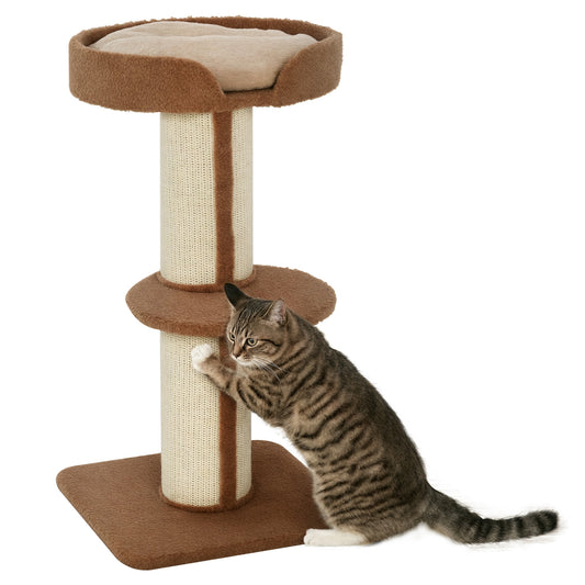 Pawhut Árbol Rascador Para Gatos Altura 91 Cm De 3 Niveles 45x45x91cm Marrón_0
