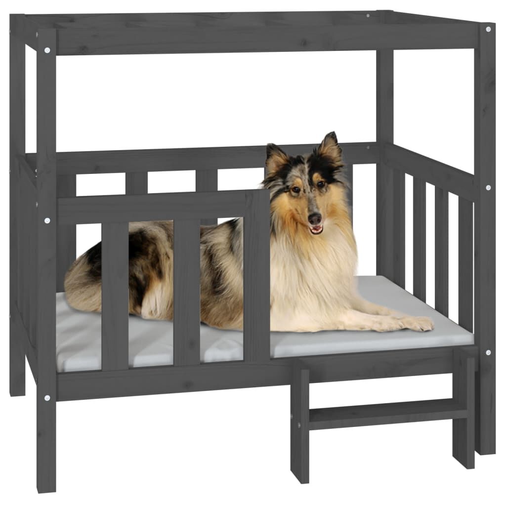 Vidaxl Cama Para Perros Madera Maciza De Pino Gris 105,5x83,5x100 Cm_3