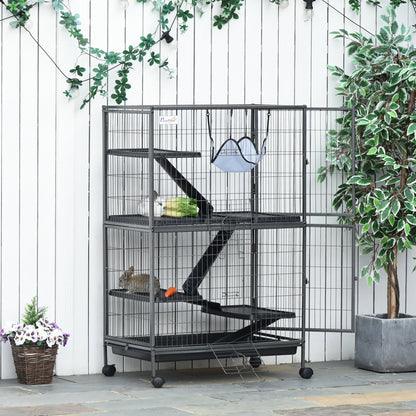 Pawhut Jaula Grande Para Roedores 80x52x128cm Con 4 Pisos Rampas Hamaca Bandeja_1