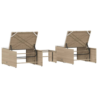 Tumbonas Con Mesita 2 Unidades Ratán Sintético Beige / Vetonek_4