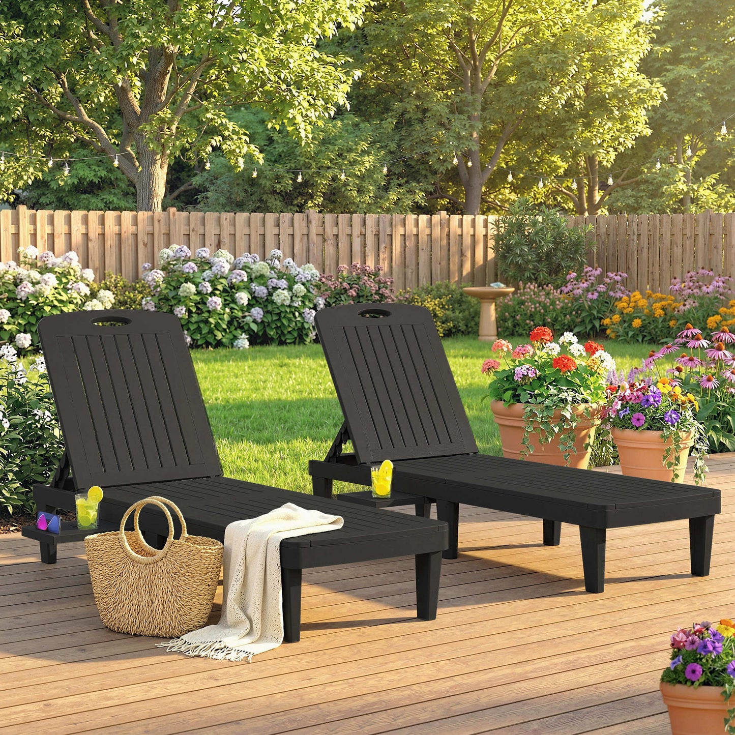 Outsunny Set De 2 Tumbonas De Jardín Exterior Reclinables Bandeja Lateral Gris_1