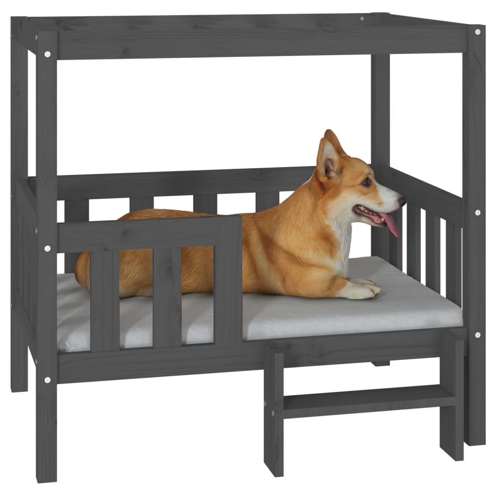 Vidaxl Cama Para Perros Madera Maciza De Pino Gris 95,5x73,5x90 Cm_3