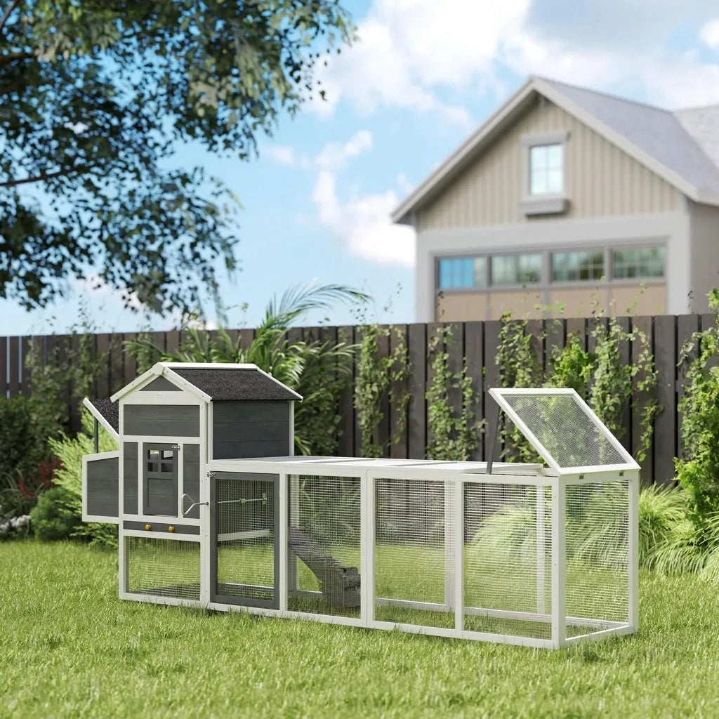 Pawhut Gallinero Para Exterior Para 3-6 Gallinas 297,5x68x118 Cm Gris Y Blanco_1