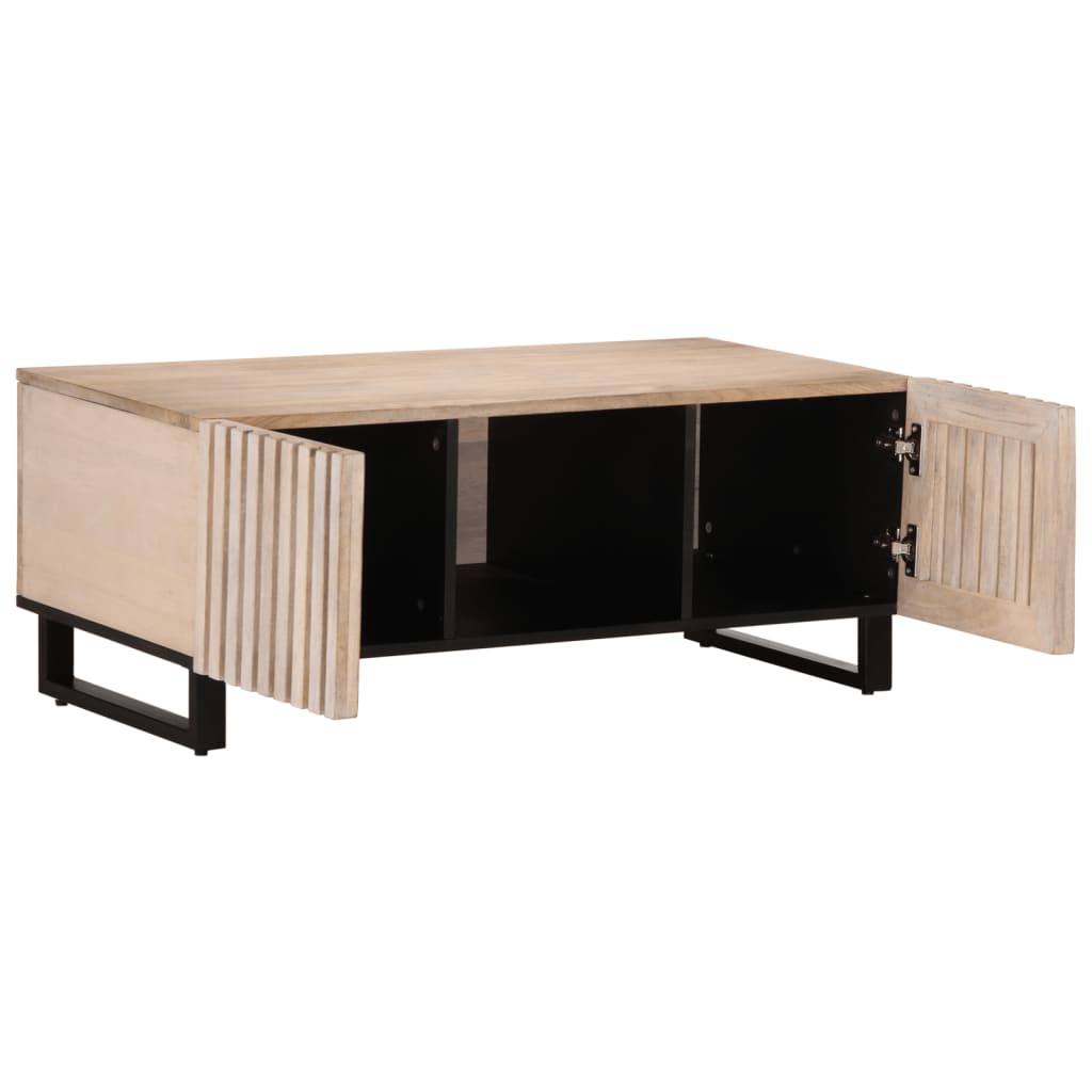 Mesa De Centro De Madera Maciza Mango Blanco 100x55x40 Cm_3