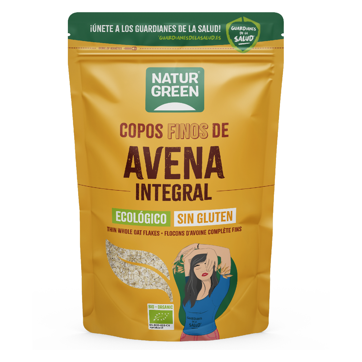 Pack 2x Copos de Avena Finos Sin Gluten Bio NaturGreen 1Kg