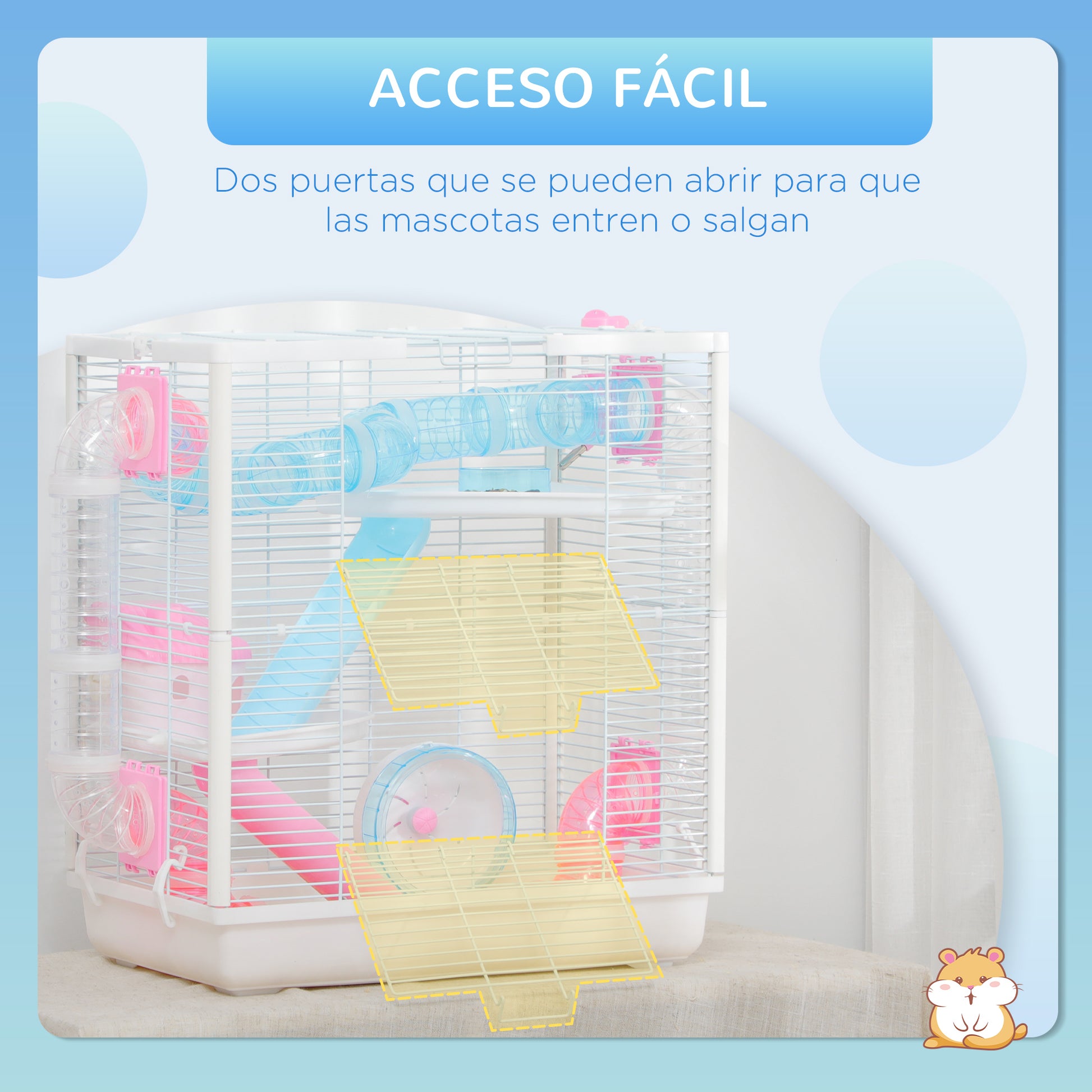 Pawhut Jaula Para Hámster Con Tubos De Túnel 47x29,5x53 Cm Casa Para Hámster_3