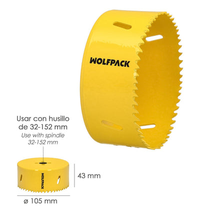 Corona Sierra Bimetal Ø 105 Mm. Templado Termico, Base Reforzada. Corona Madera, Broca Agujeros Madera, Acero, Hierro, Plasticos