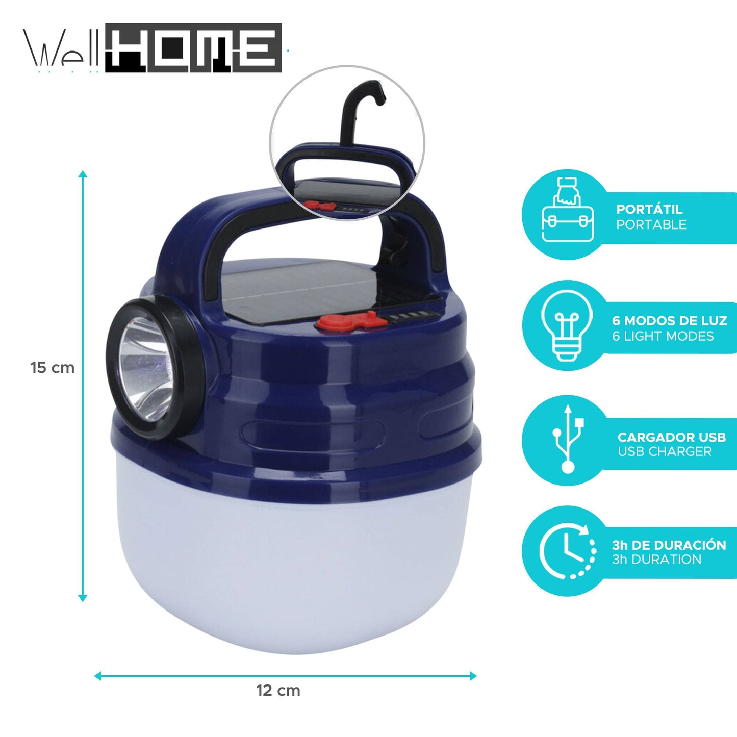 Well Home Luz De Camping De Faro Brillante Y Gran Reflector 12,4x15,9cm_1