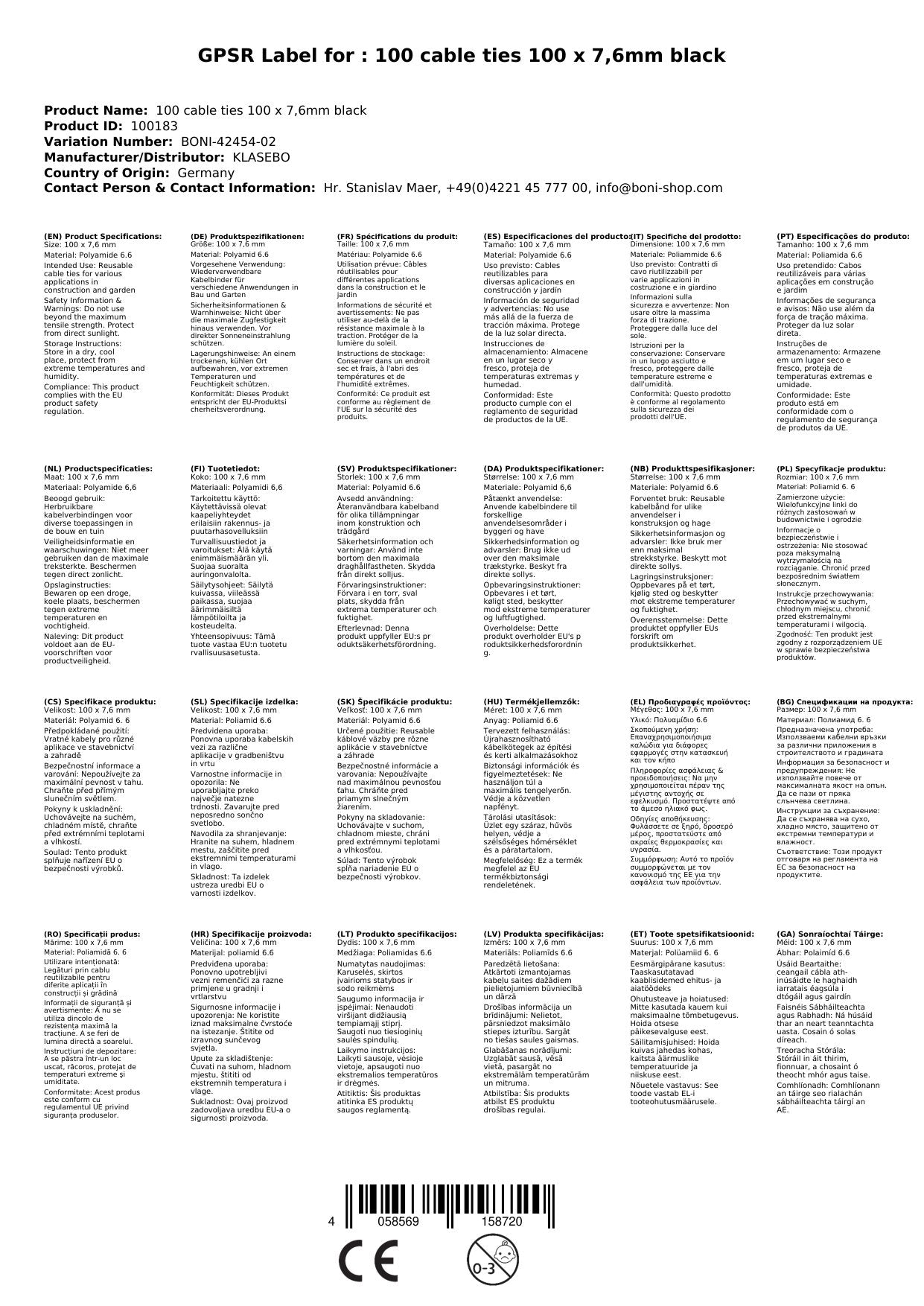 Bridas Reutilizables, 100 Unidades, Negro, Calidad Industrial