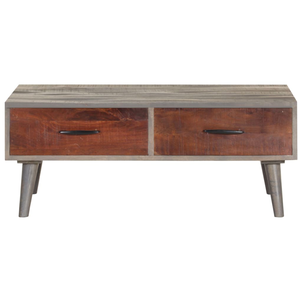 Mesa De Centro Madera Maciza De Mango Rugosa Gris 100x60x40 Cm_1