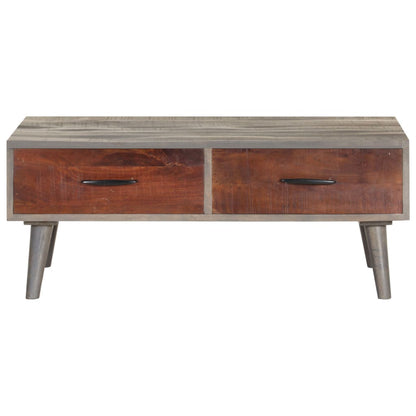 Mesa De Centro Madera Maciza De Mango Rugosa Gris 100x60x40 Cm_1