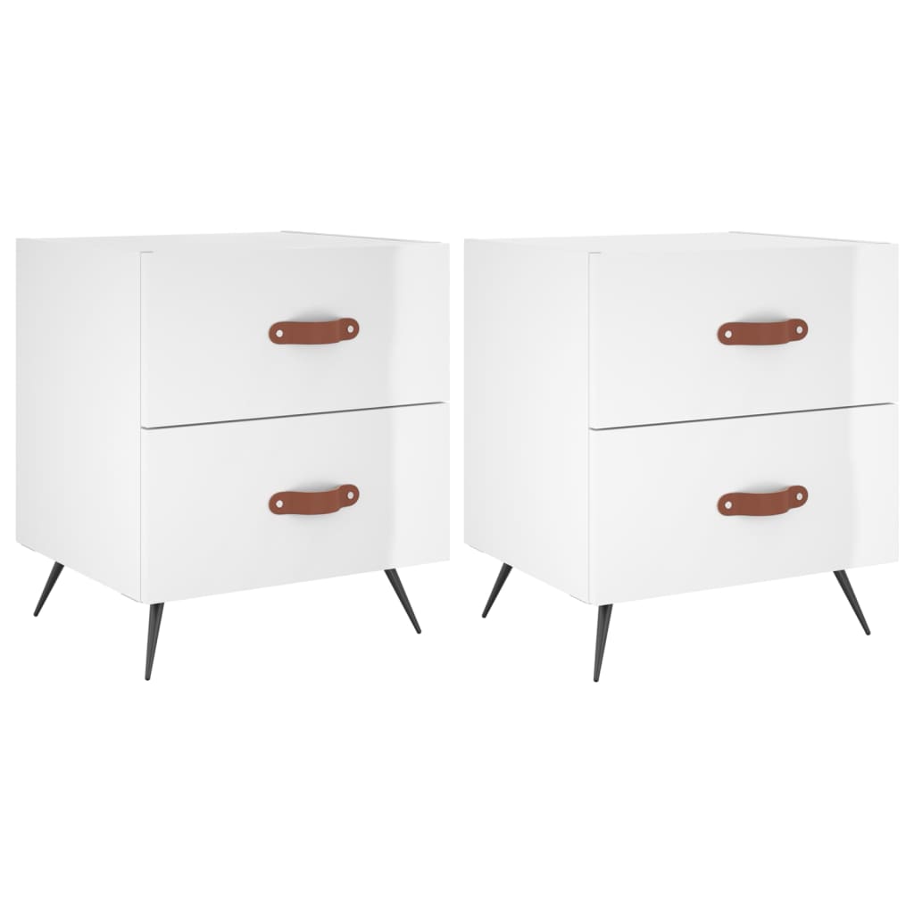 Mesita Noche 2 Uds Madera Ingeniería Blanco Brillo 40x35x47,5cm_0