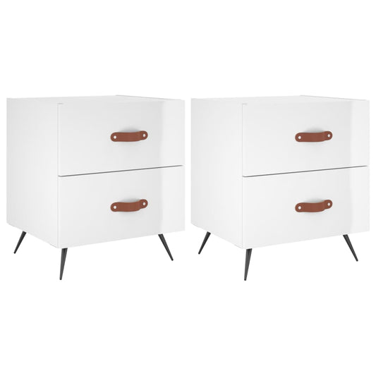 Mesita Noche 2 Uds Madera Ingeniería Blanco Brillo 40x35x47,5cm_0