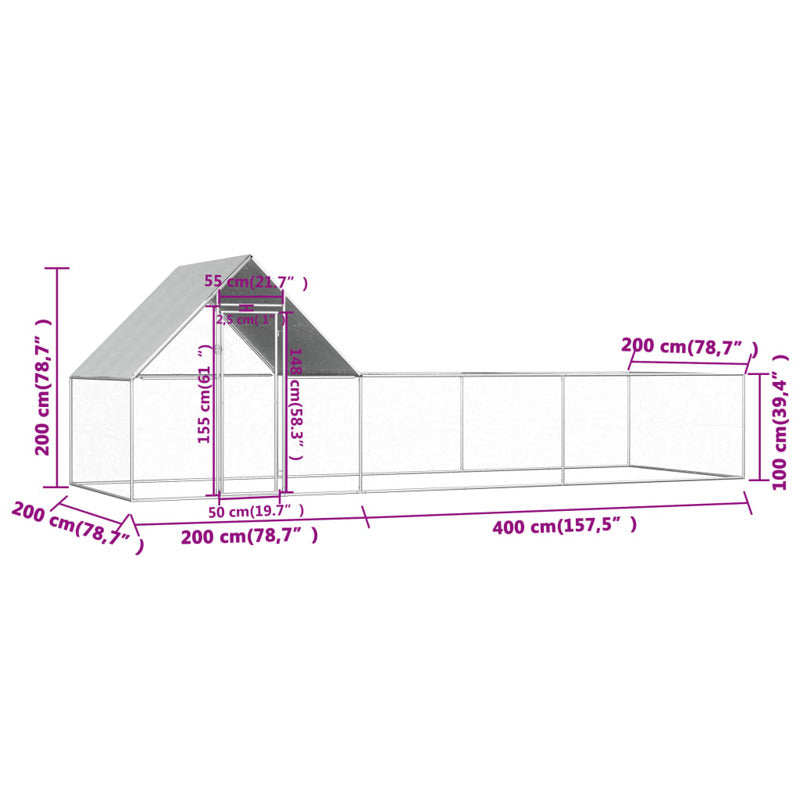 Vidaxl Gallinero Acero Galvanizado 6x2x2 M_5