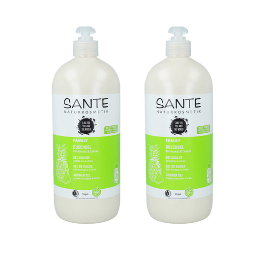 Pack 2x Gel de ducha Bio de piña y limón Sante, 950 ml