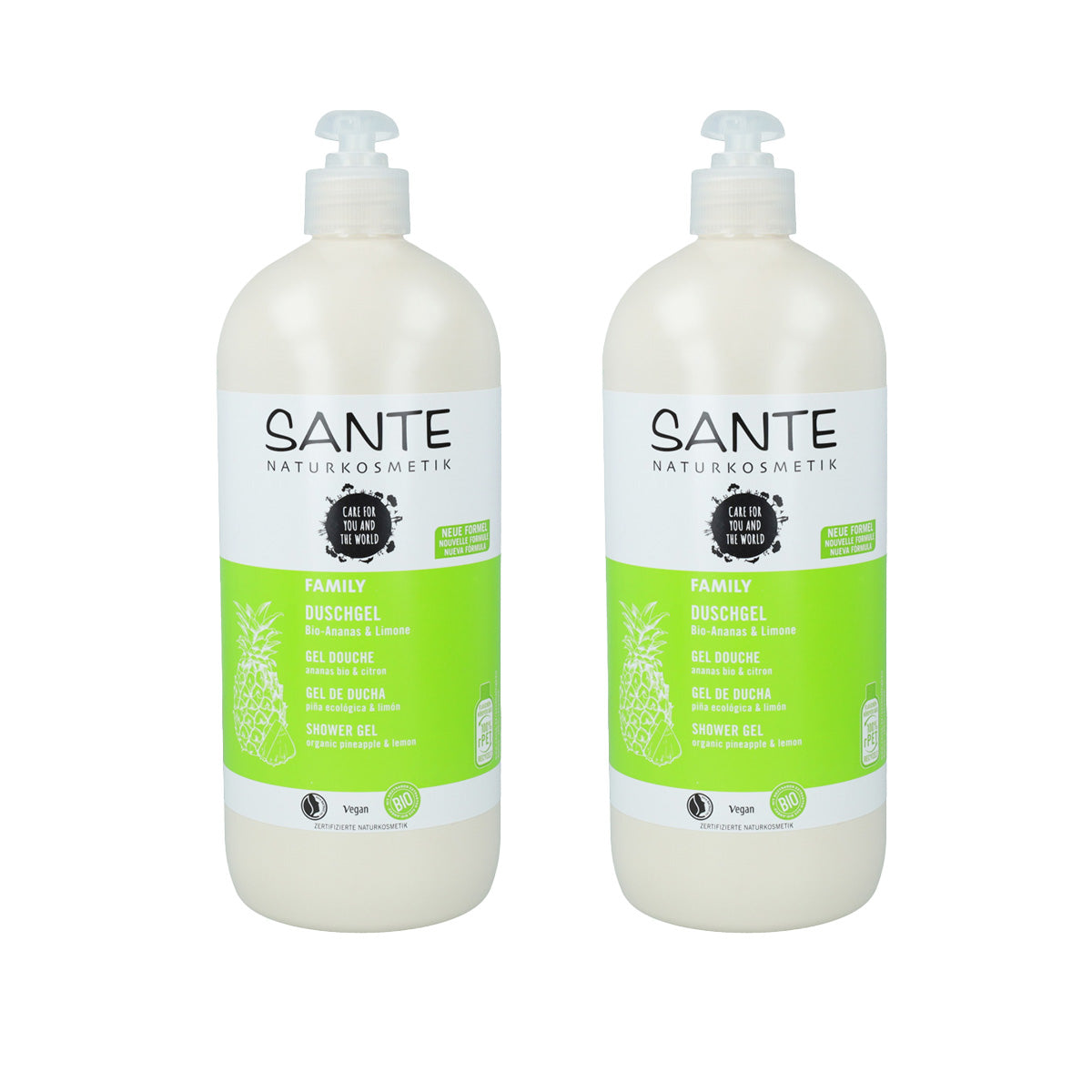 Pack 2x Gel de ducha Bio de piña y limón Sante, 950 ml