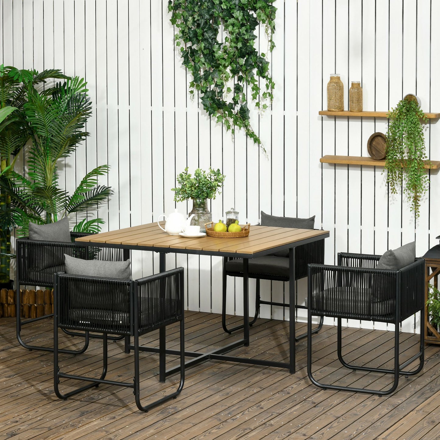 Outsunny Conjunto De Jardín Exterior De Ratán Sintético Con Mesa Cuadrada Sillas_1