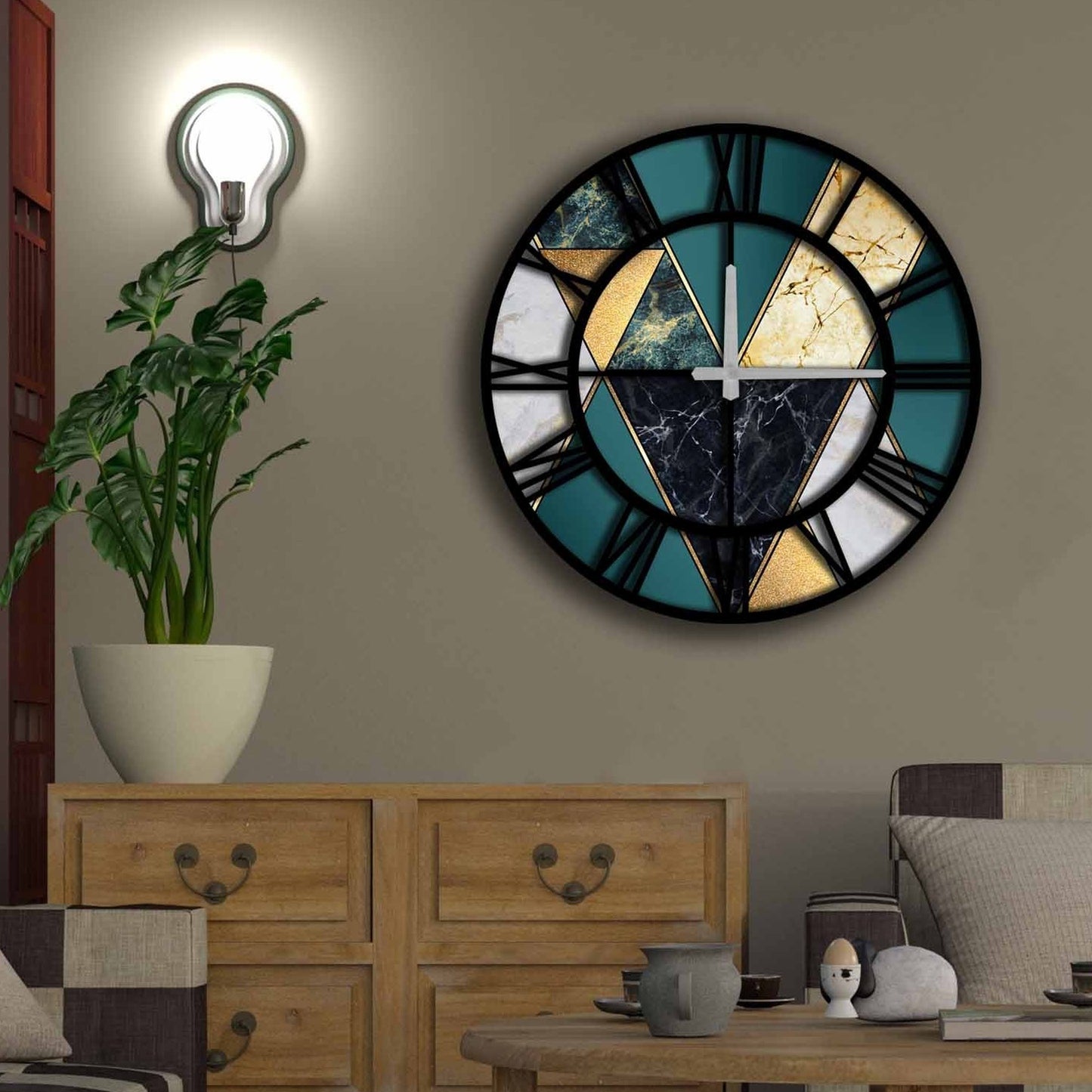 Reloj Mdf Estilo Triángulos_1