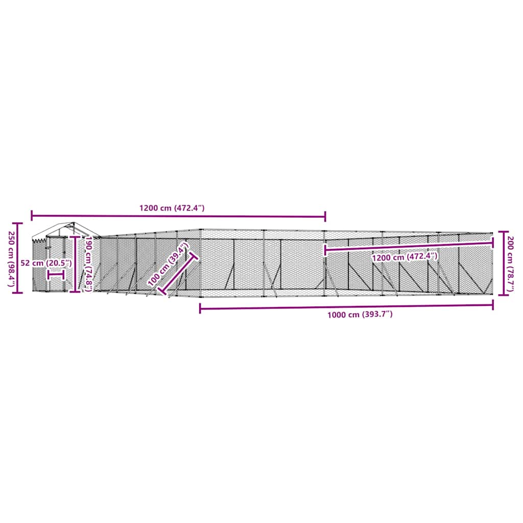 Perrera Exterior Con Toldo Acero Galvanizado Plata 12x12x2,5 M_3