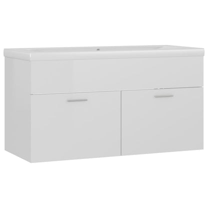 Mueble Con Lavabo Madera De Ingeniería Blanco Brillante_1