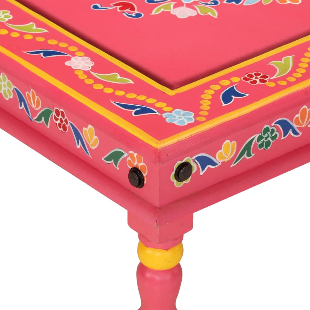 Mesa De Centro Madera Maciza De Mango Rosa Pintada A Mano_2