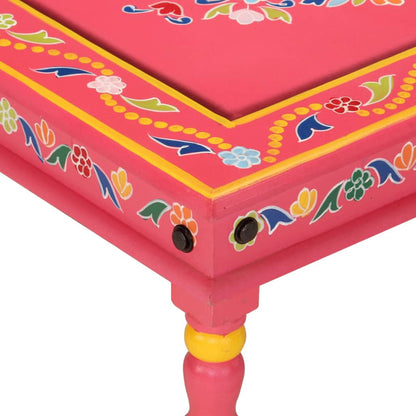 Mesa De Centro Madera Maciza De Mango Rosa Pintada A Mano_2
