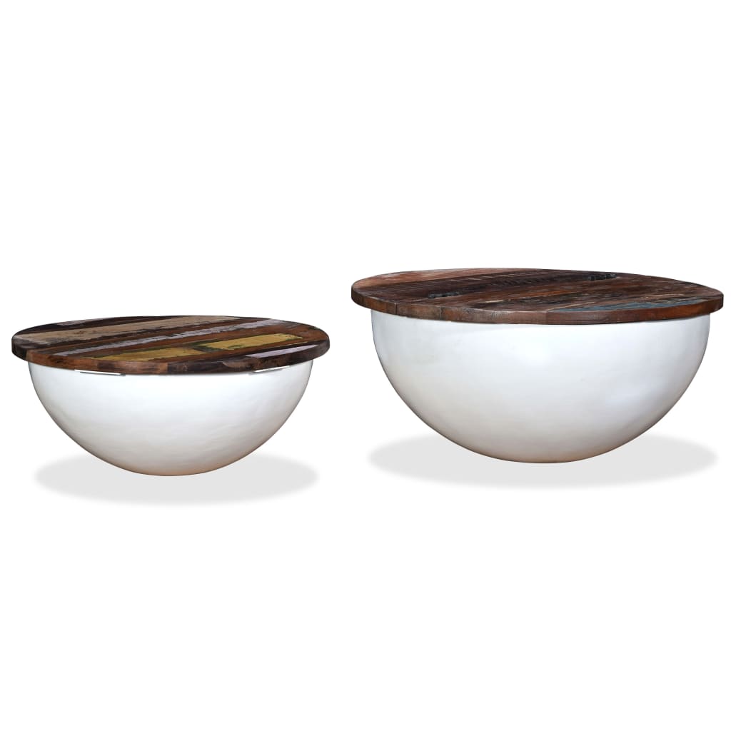 Set Mesa De Centro Forma De Bol 2 Uds Madera Reciclada Blanco._3