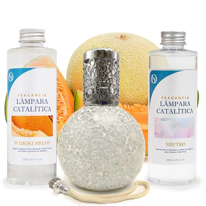 Pack Ahorro Lámpara Catalítica Mosaico Blanco + Fragancia Waikiki Melon 500ml + Limpiador Neutro 200ml + Mecha Repuesto_0