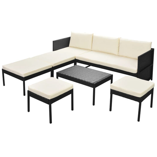 Vidaxl Set Muebles De Jardín 6 Piezas Y Cojines Ratán Sintético Negro_0