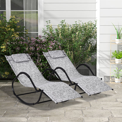 Outsunny Conjunto De 2 Mecedoras De Exterior Con Reposacabezas 160x61x79 Cm Gris_1