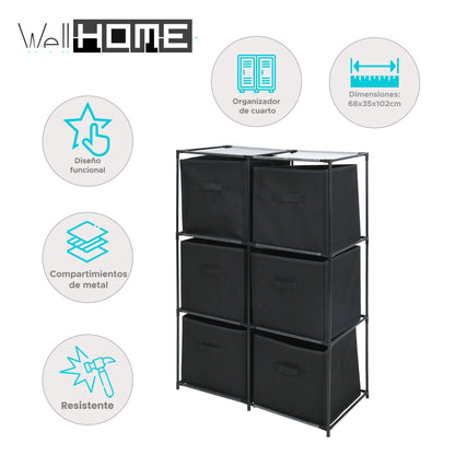 Well Home Cajonera Con 6 Compartimentos De Metal Y Estantes No Tejidos 68x35x102cm_1